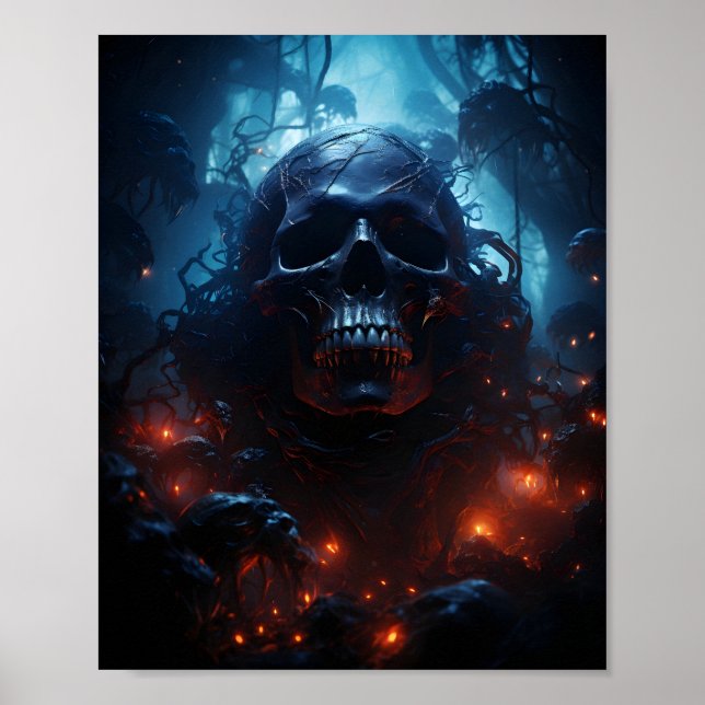 Skull Theme Awesome Halloween Scary Skull  Poster (Front)