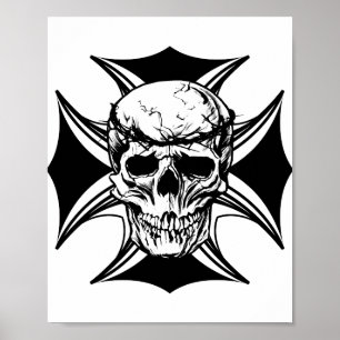Skull thorn crown cross illustration art Poster