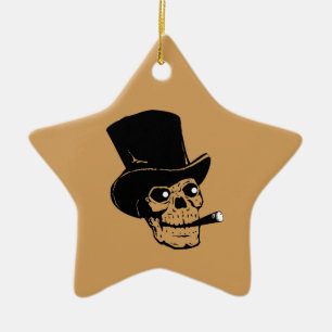 skull top hat silhouette black ceramic tree decoration