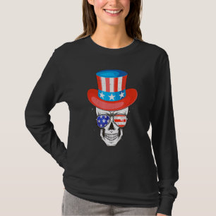 Skull Uncle Sam American Independence Day Flag Sun T-Shirt