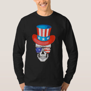 Skull Uncle Sam American Independence Day Flag Sun T-Shirt