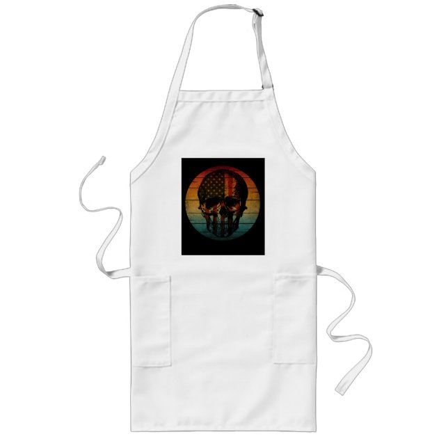SKULL VINTAGE AMERICAN FLAG GIFT LONG APRON (Front)