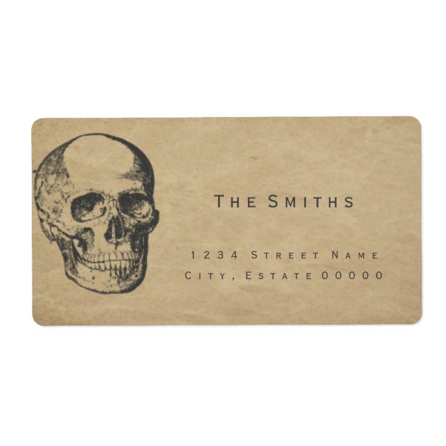 Skull vintage paper address label (Front)