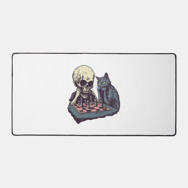 Skull vs Cat � Funny Chess Battle Desk Mat (Front)