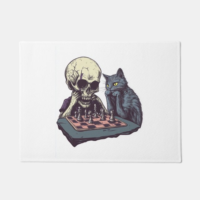 Skull vs Cat � Funny Chess Battle Doormat (Front)