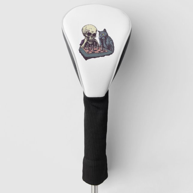 Skull vs Cat � Funny Chess Battle Golf Head Cover (Front)