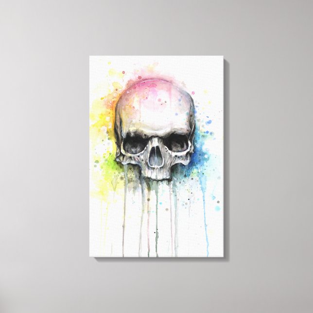 Skull Watercolor Painting Colourful Canvas Print (Front)