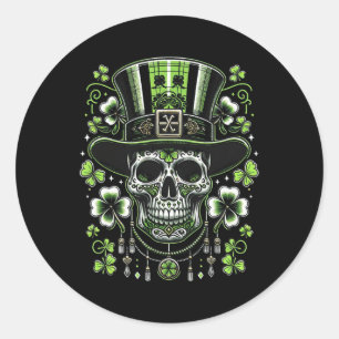Skull Wearing Hat St Patricks Irish Men Women St.  Classic Round Sticker