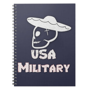 Skull wearing hat USA Military white Skull Patriot Notebook