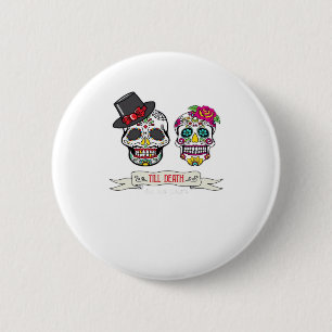 Skull Wedding Bride and Groom Till Death Print 6 Cm Round Badge