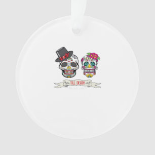 Skull Wedding Bride and Groom Till Death Print Ornament