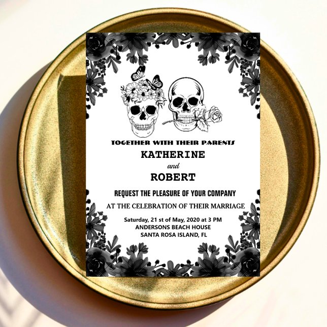 Skull Wedding Halloween Sugar Gothic Floral   Invitation (Creator Uploaded)