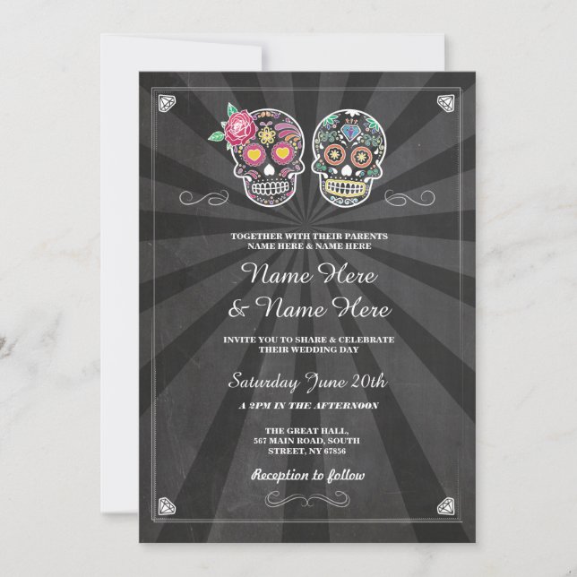Skull Wedding Halloween Sugar Gothic Skulls Invite (Front)