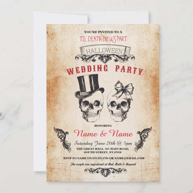 Skull Wedding Party Halloween Gothic Horror Invite (Front)