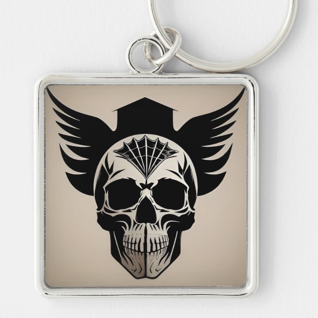 Skull Wings Geometric Gothic Style For Bikers Gift Key Ring (Front)