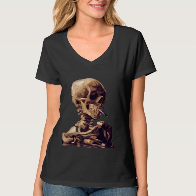 Skull with a burning cigarette by Van Gogh T-Shirt (Front)