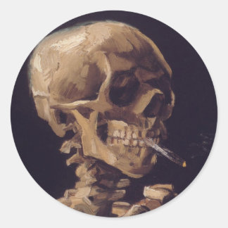 Skull with a Burning Cigarette - Vincent Van Gogh Classic Round Sticker