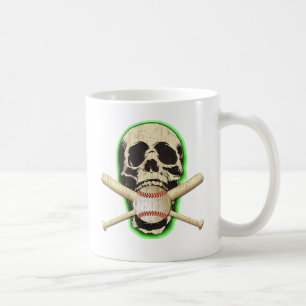 SKULL WITH BASEBALL AND BATS COFFEE MUG