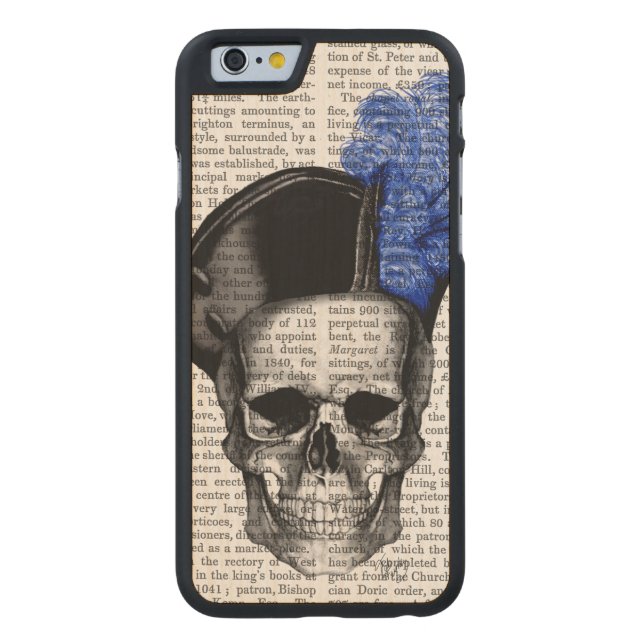 Skull with Blue Hat Carved Wood iPhone Case (Back)