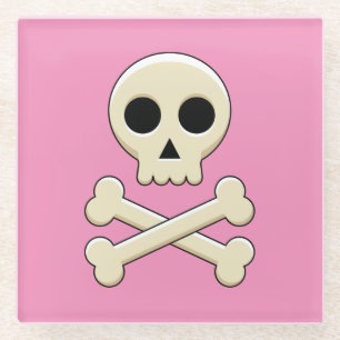 Skull with Bones Glass Coaster