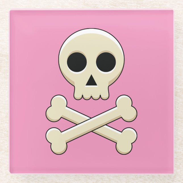 Skull with Bones Glass Coaster (Front)