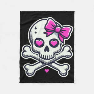Skull With Bow Pink Girl Skull Halloween  Fleece Blanket