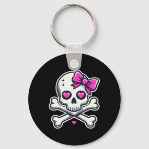 Skull With Bow Pink Girl Skull Halloween Key Ring