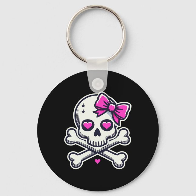 Skull With Bow Pink Girl Skull Halloween  Key Ring (Front)