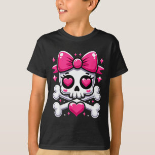 Skull with Bow Pink Girl Skull Halloween T-Shirt