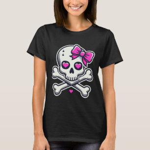 Skull With Bow Pink Girl Skull Halloween T-Shirt