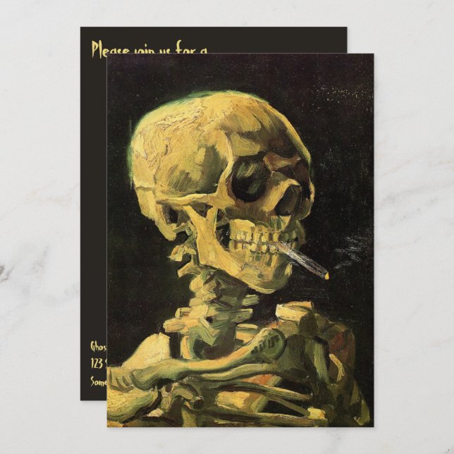 Skull with Burning Cigarette by Van Gogh Halloween Invitation (Front/Back)