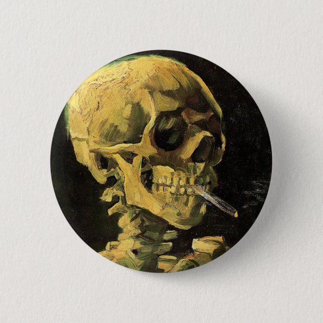 Skull with Burning Cigarette by Vincent van Gogh 6 Cm Round Badge (Front)