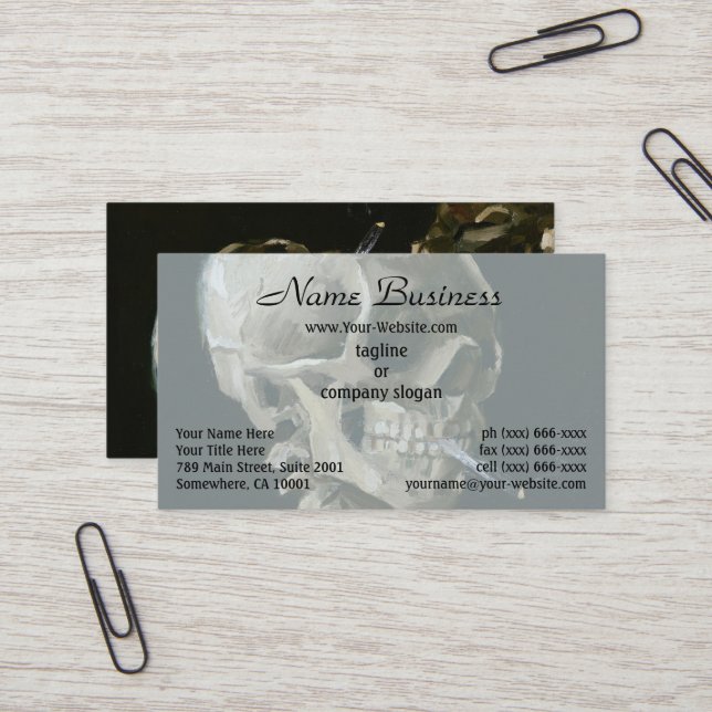 Skull with Burning Cigarette by Vincent van Gogh Business Card (Front/Back In Situ)