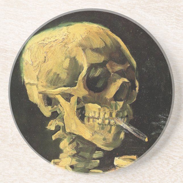 Skull with Burning Cigarette by Vincent van Gogh Coaster (Front)