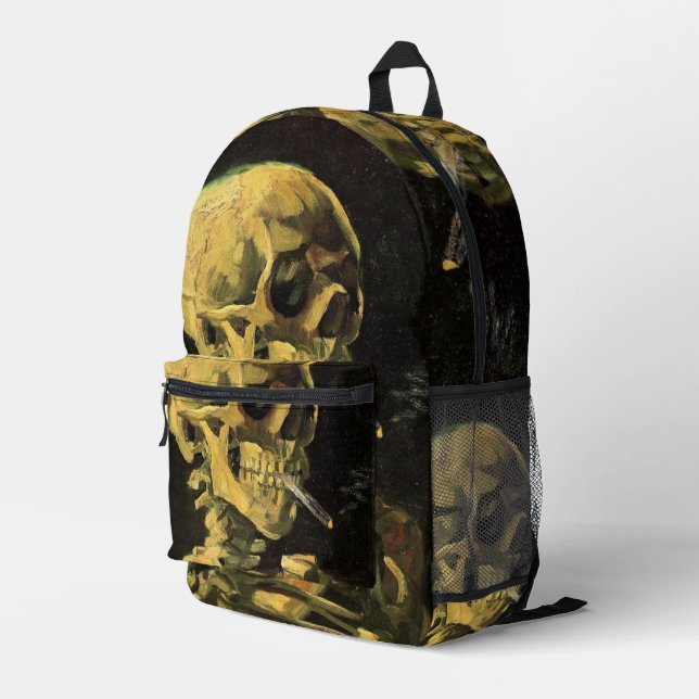 Skull with Burning Cigarette by Vincent van Gogh Printed Backpack (Back Corner Right)