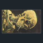 Skull with Burning Cigarette by Vincent van Gogh Rectangular Sticker<br><div class="desc">Skull with Burning Cigarette by Vincent van Gogh is a vintage fine art post impressionism still life painting. A portrait of human skeleton smoking. Great image to use for anti-smoking products. Smoking kills 1, 000s every year, help someone to quit smoking today. Great image for Halloween or Día de los...</div>