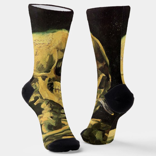 Skull with Burning Cigarette by Vincent van Gogh Socks (Angled)