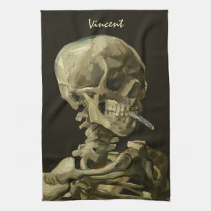 Skull with Burning Cigarette by Vincent van Gogh Tea Towel