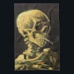 Skull with Burning Cigarette by Vincent van Gogh Tea Towel<br><div class="desc">Skull with Burning Cigarette by Vincent van Gogh is a vintage fine art post impressionism still life painting. A portrait of human skeleton smoking. Great image to use for anti-smoking products. Smoking kills 1, 000s every year, help someone to quit smoking today. Great image for Halloween or Día de los...</div>