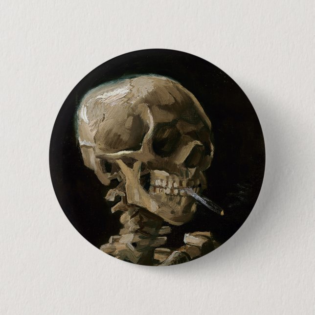 Skull with Burning Cigarette Vincent van Gogh Art 6 Cm Round Badge (Front)