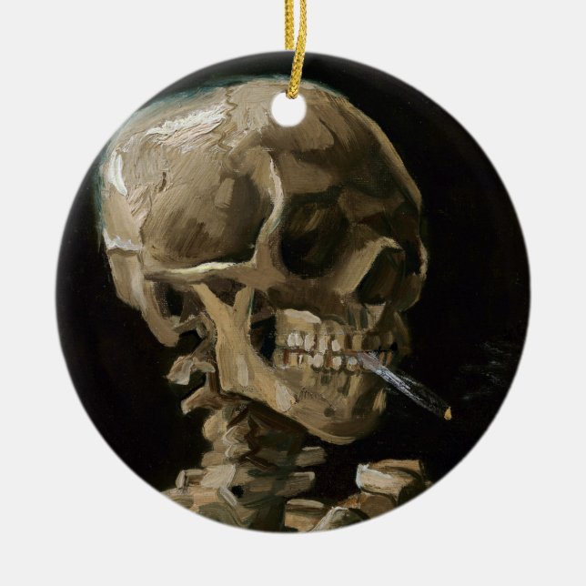 Skull with Burning Cigarette Vincent van Gogh Art Ceramic Tree Decoration (Front)