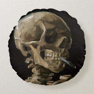 Skull with Burning Cigarette Vincent van Gogh Art Round Cushion