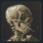 Skull with Burning Cigarette Vincent van Gogh Art Square Sticker<br><div class="desc">Vincent van Gogh (Dutch, 1853 - 1890) Skull of a Skeleton with Burning Cigarette, 1885–86, Oil on canvas Unframed: 32 cm × 24.5 cm (13 in × 9.6 in) Early work by Vincent van Gogh. This small painting is part of the permanent collection of the Van Gogh Museum in Amsterdam....</div>