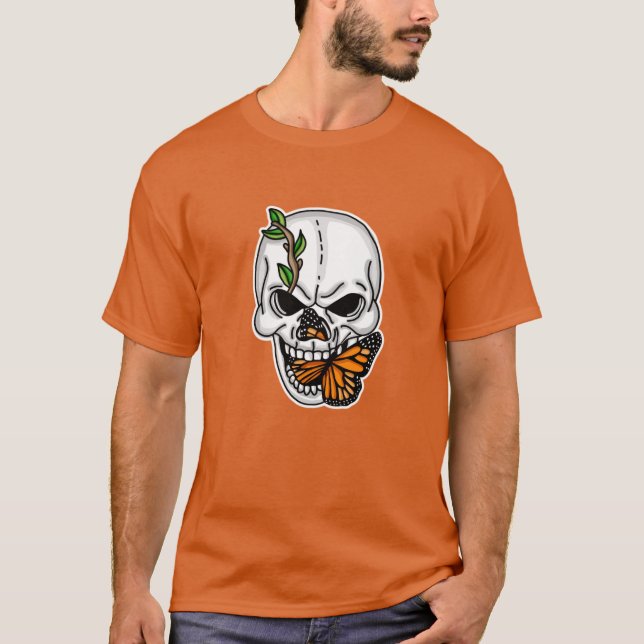 Skull with Butterfly Digital Art   T-Shirt (Front)