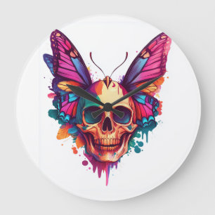 Skull with Butterfly Wings Large Clock