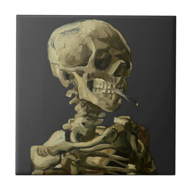 Skull with Cigarette by Van Gogh Tile (Front)