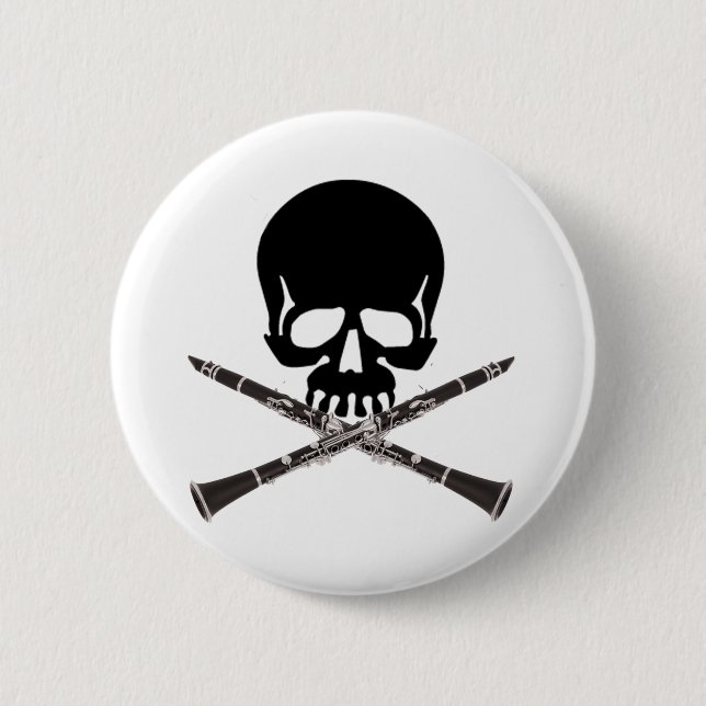 Skull with Clarinets and Crossbones 6 Cm Round Badge (Front)