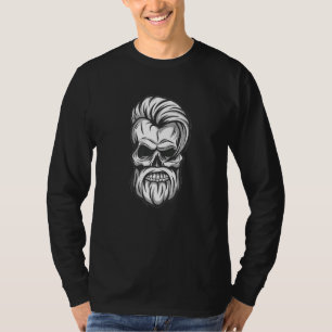 Skull with cool hair beard and moustache biker str T-Shirt