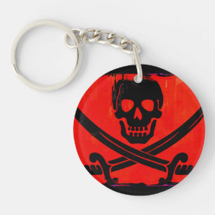 Skull with Crossed Swords Creepy Artwork Key Ring