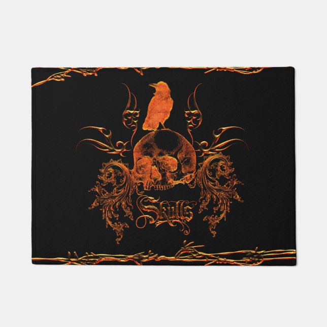 Skull with crow and floral elements doormat (Front)